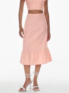 NWT Aritzia Wilfred Chariot Linen Midi Skirt in Coral Peach